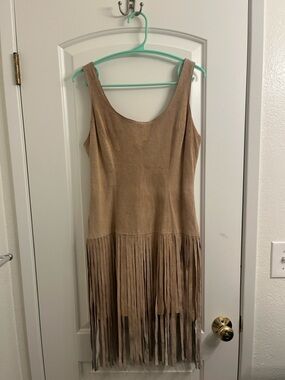 Genuine Suede Vintage Fringe Dress in Tan